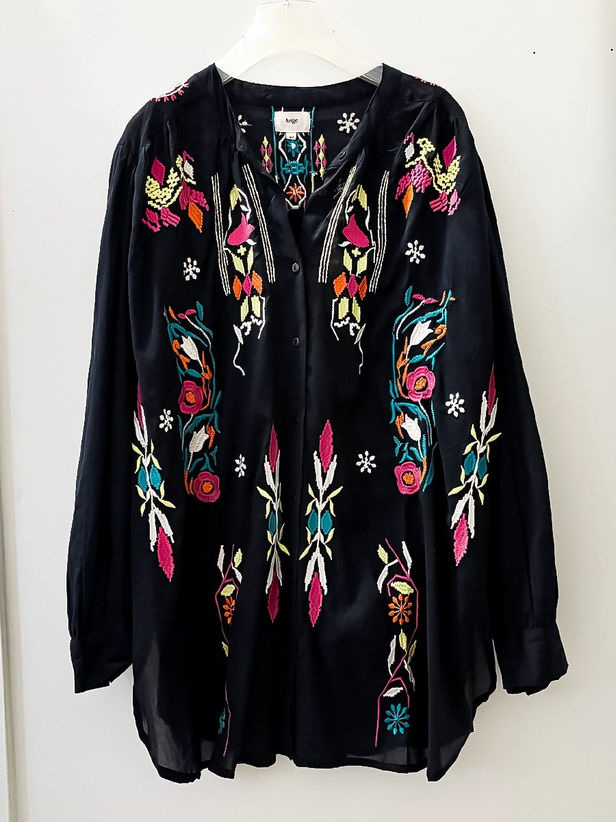 Black Bohemian Embroidered Blouse