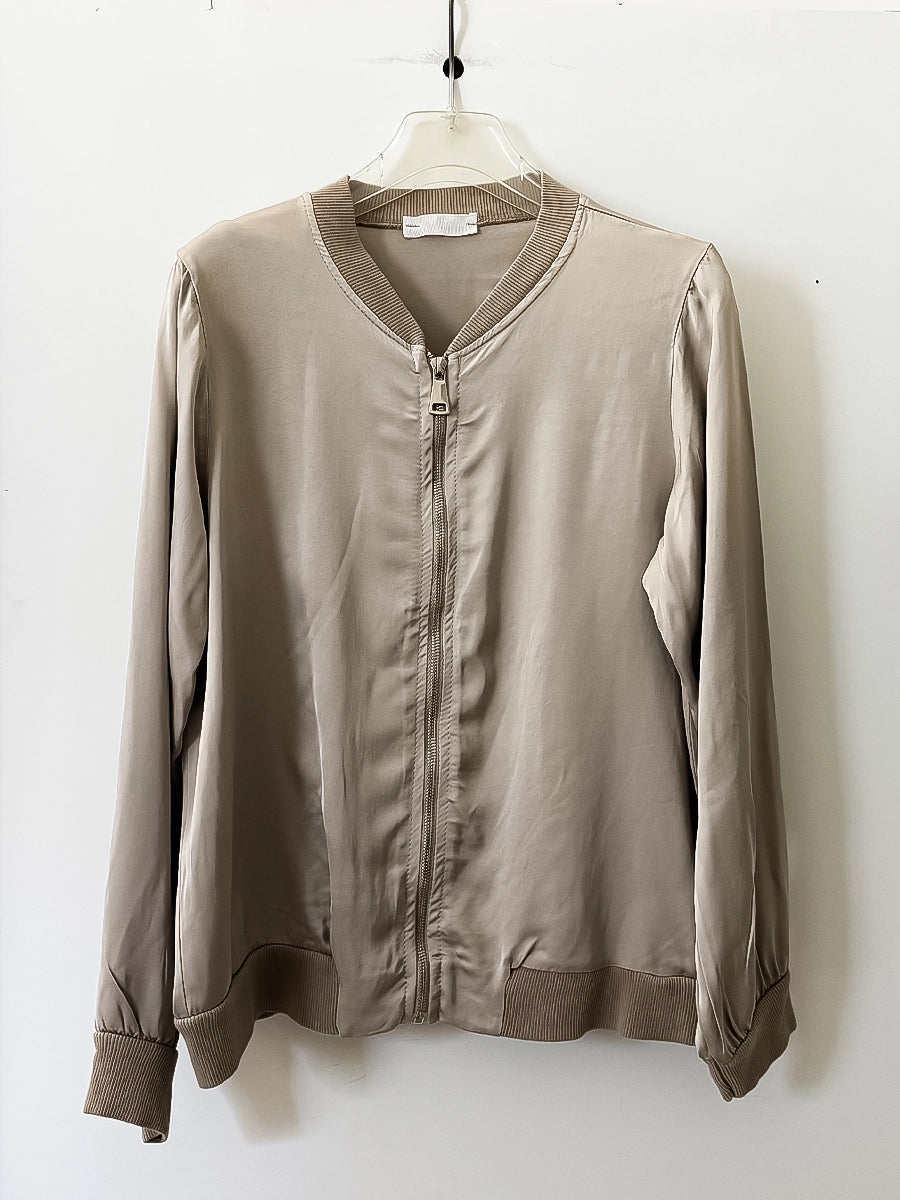 Taupe Satin Bomber Jacket