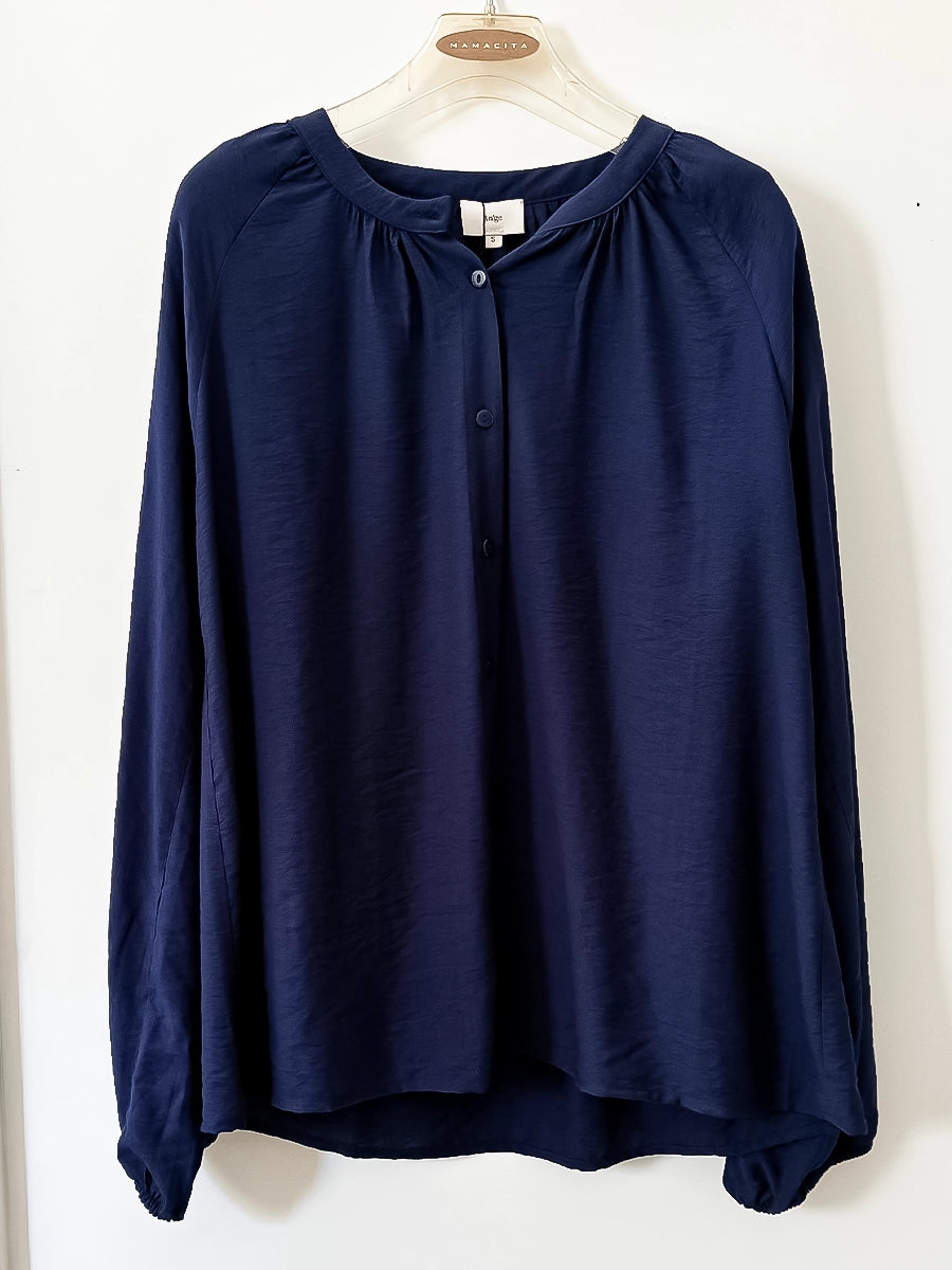 Navy Blue Button Down Summer Blouse