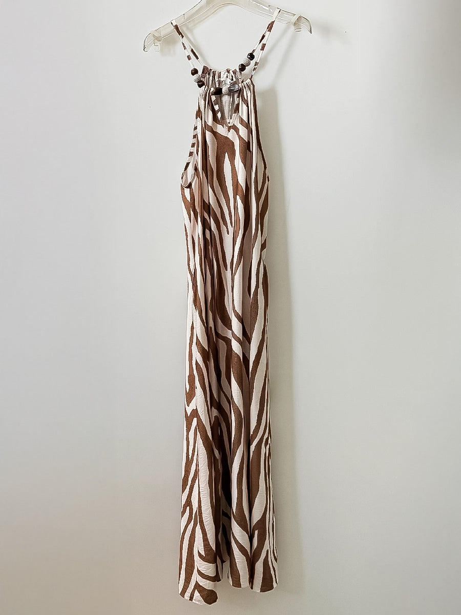 Brown Zebra Print Maxi Dress