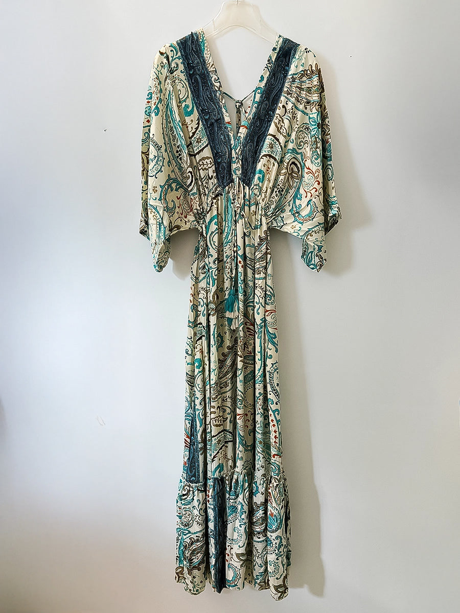 Paisley Print Maxi Dress with Boho Details