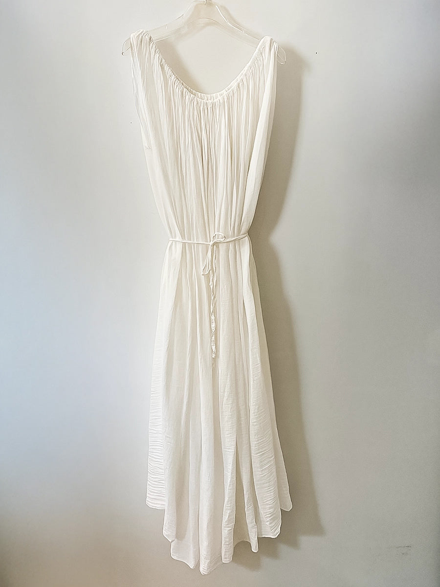 White Sleeveless Maxi Dress with Waist Tie