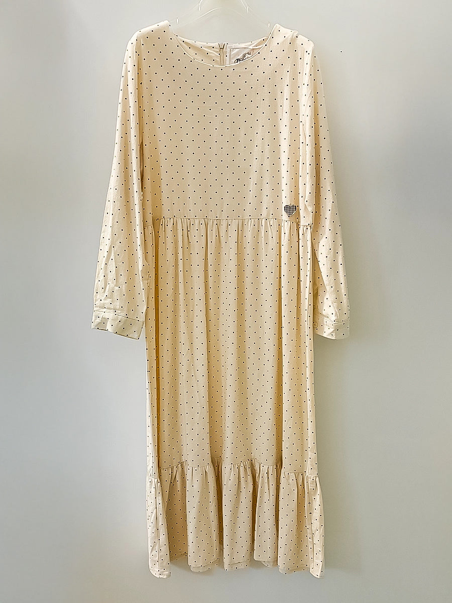 Casual Long Sleeve Polka Dot Midi Dress