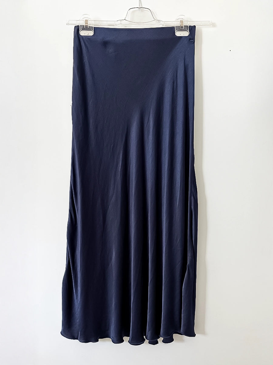 Navy Satin Maxi Skirt