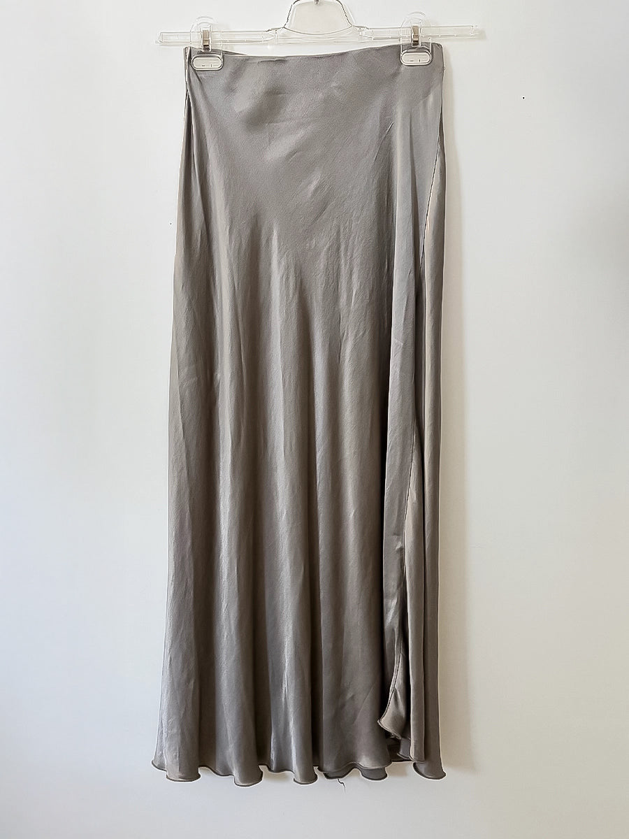 Grey Satin Maxi Skirt