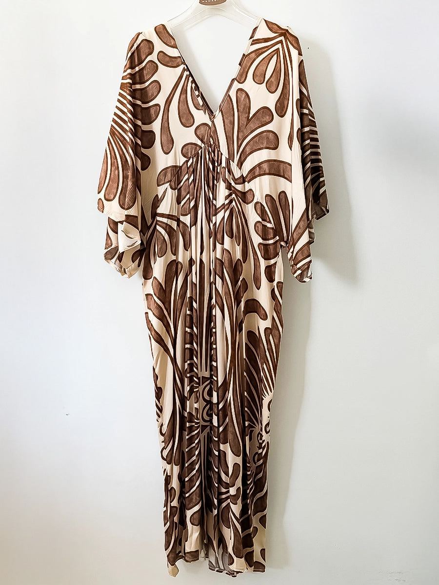 Bohemian V Neck Long Dress Brown
