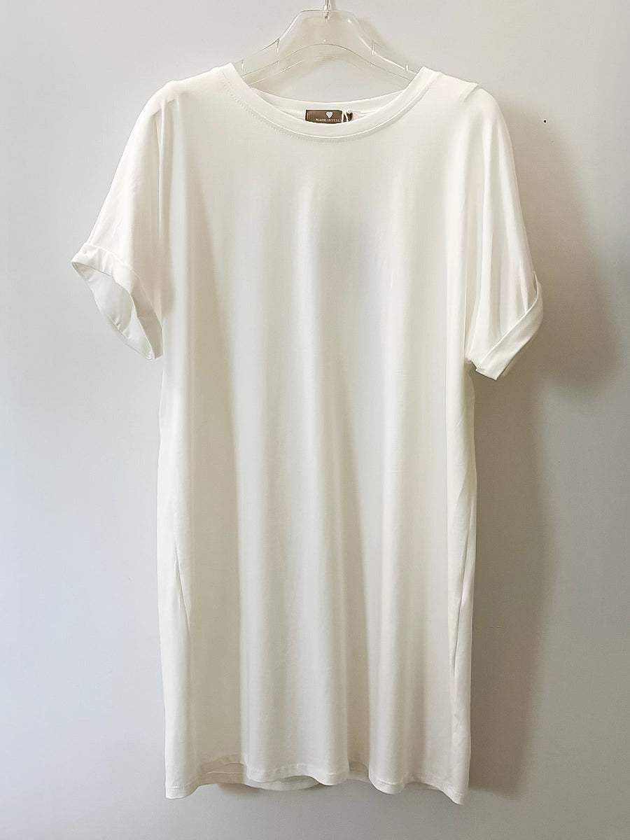 Relaxed Fit T Shirt Dress Plain White