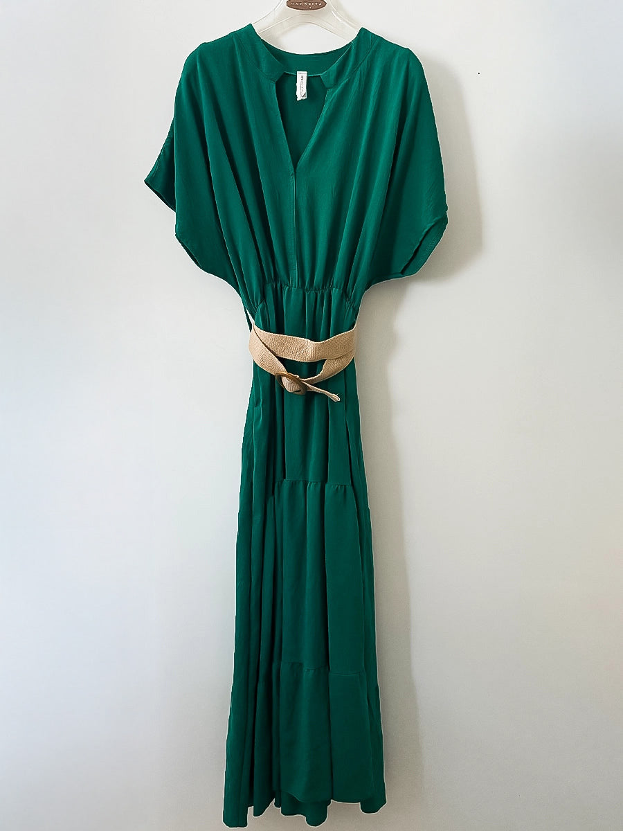 Elegant Green V-Neck Maxi Dress