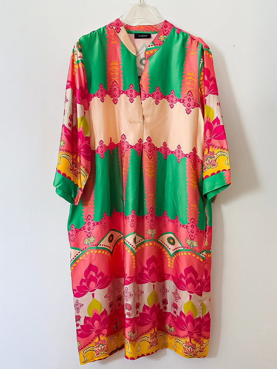 Women’s Green & Pink Boho Style Printed Dress