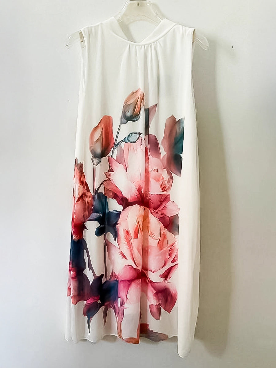 Women’s Elegant Rose Print Midi Dress
