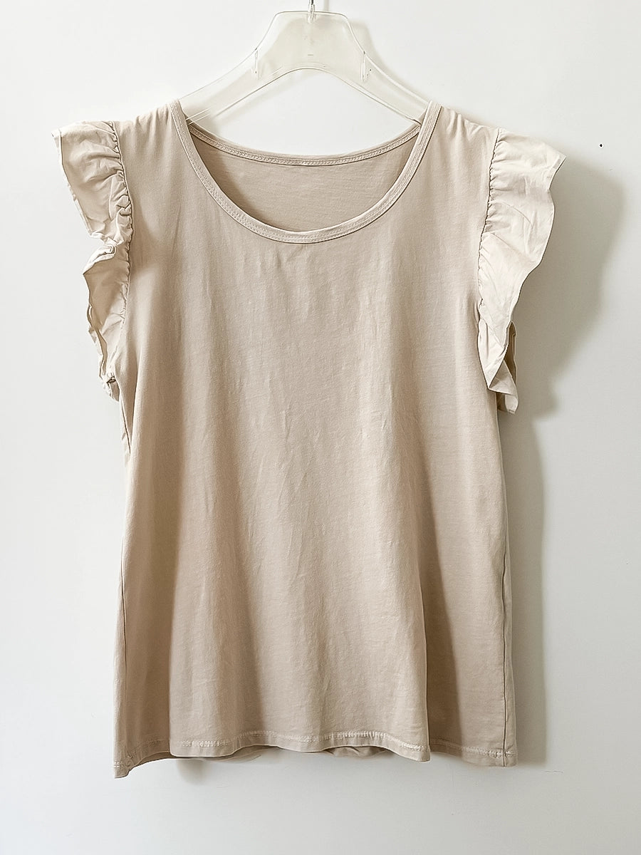 Beige Ruffle Sleeve Summer Shirt