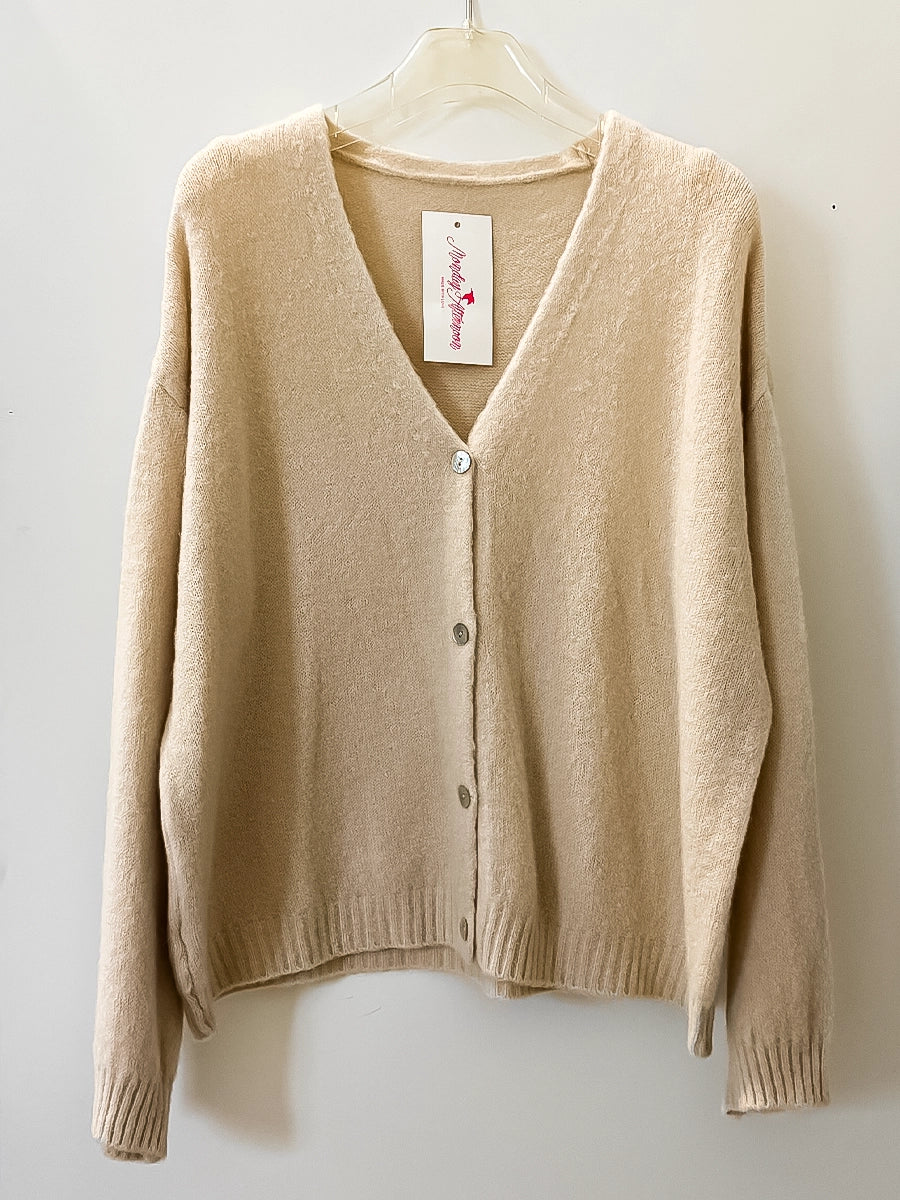 Beige V-Neck Knitwear Jacket