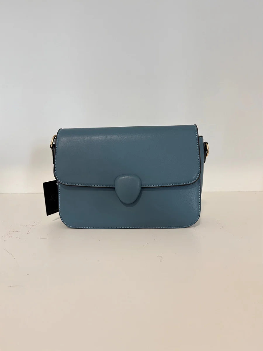 Blue Leather Crossbody Bag with Flap Closure