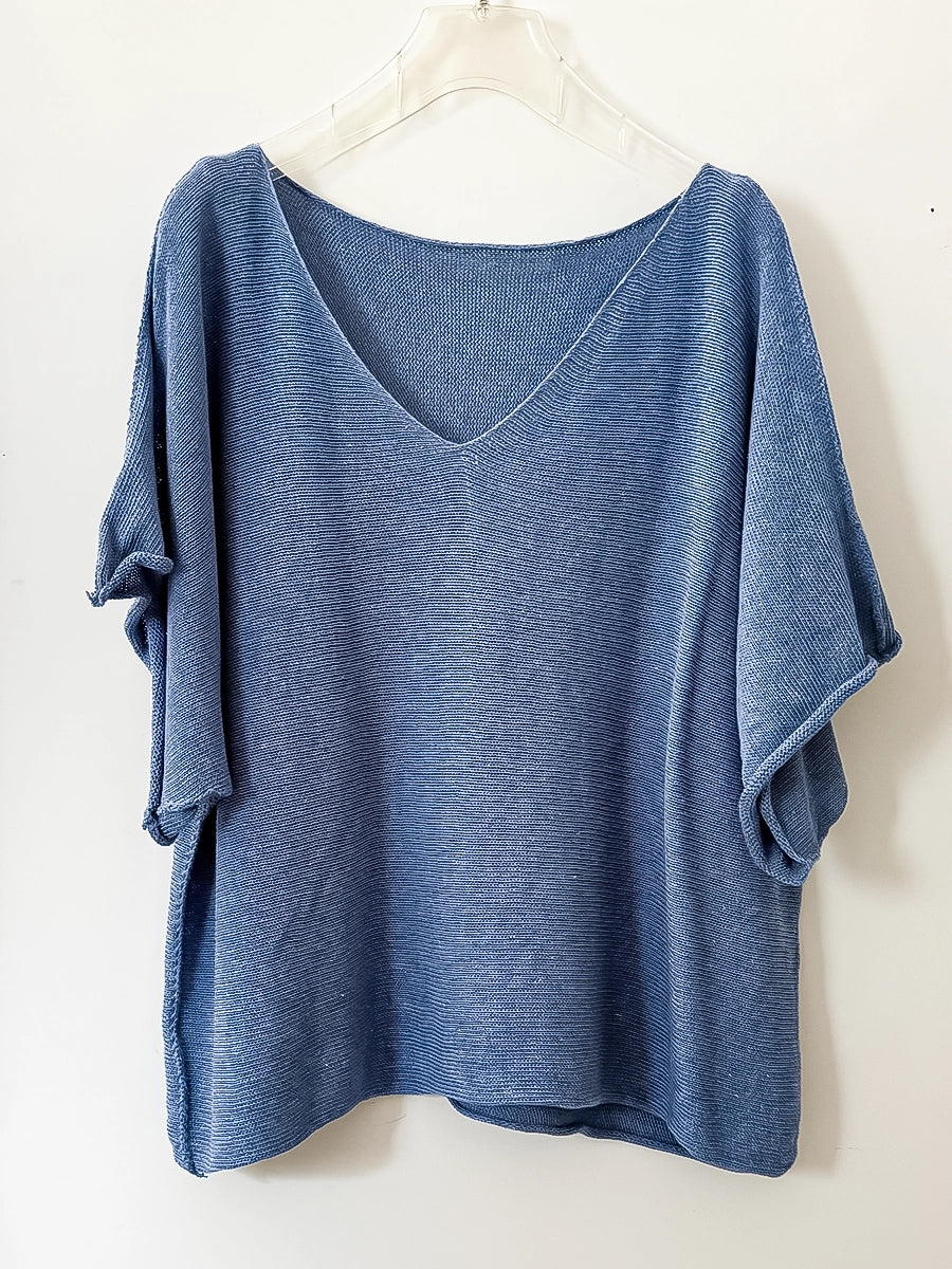 Blue Summer Knitwear Top – V-Neck