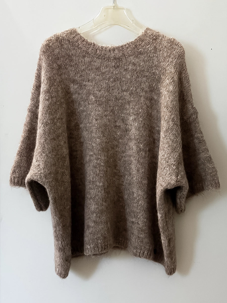 Brown Short-Sleeve Knitwear Jacket