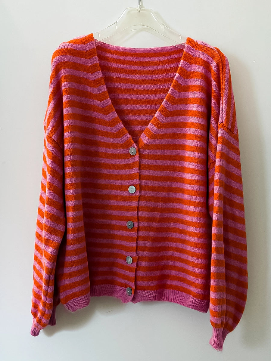 Casual Pink Orange Knitwear Jacket