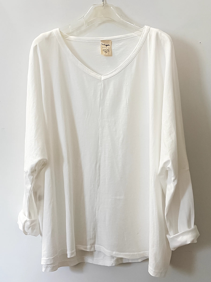Classic White V-Neck Autumn Shirt