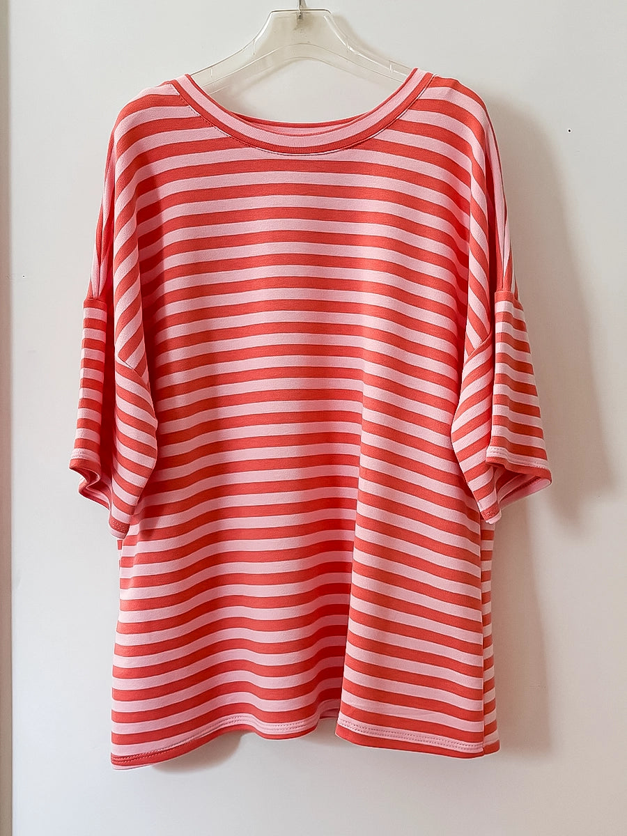 Coral and White Striped Summer Shirt – Relaxed Fit