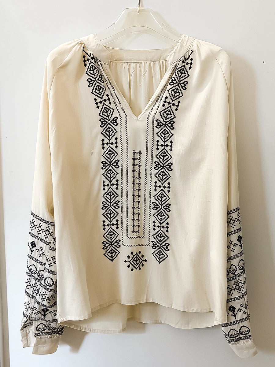 Cream Embroidered Summer Blouse