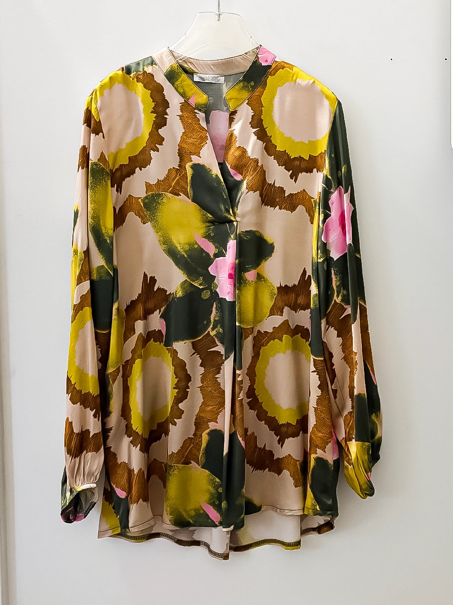 Floral Abstract Print Long Sleeve Blouse