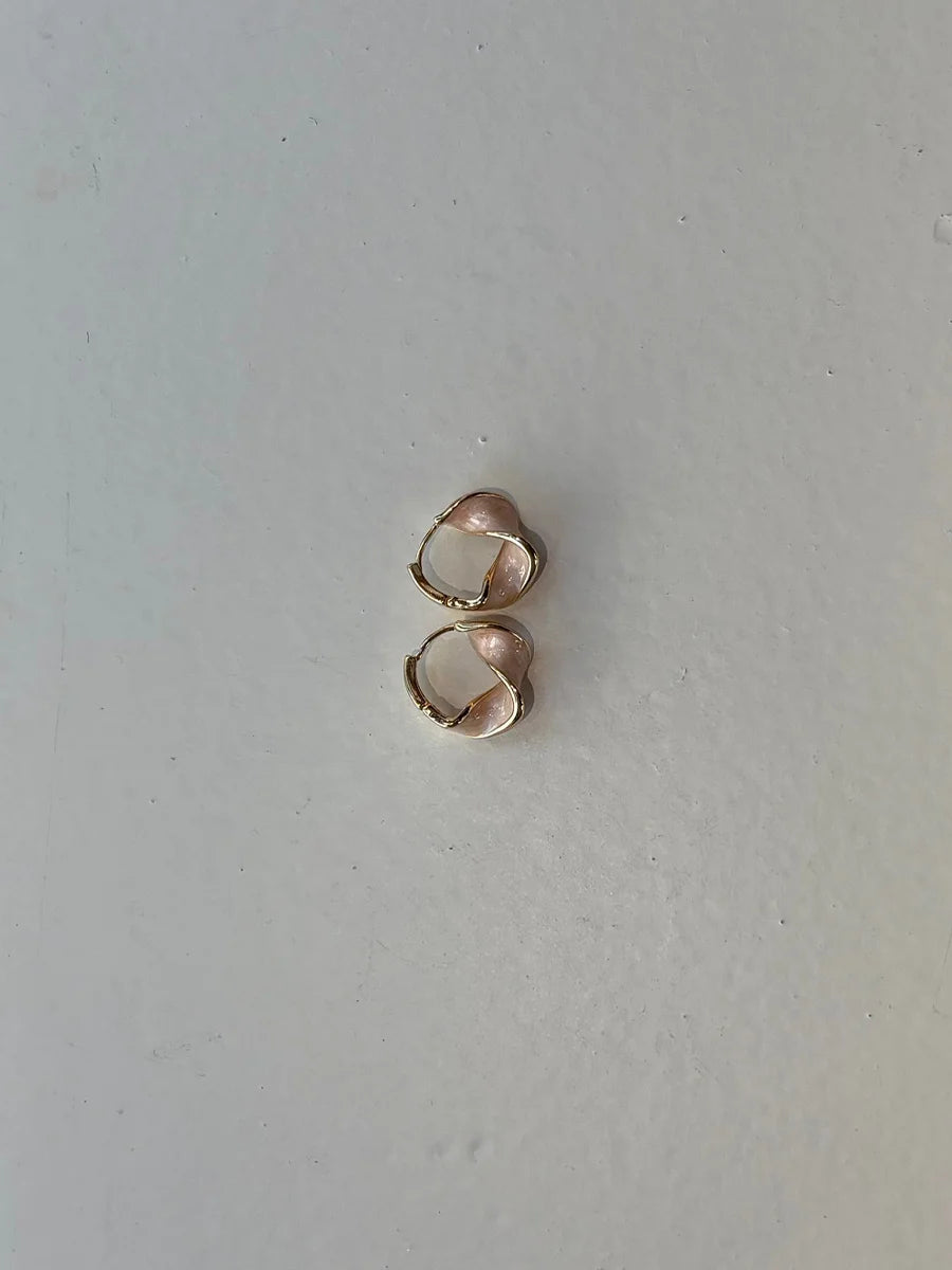 Gold Hoop Earrings with Pink Stone Detail