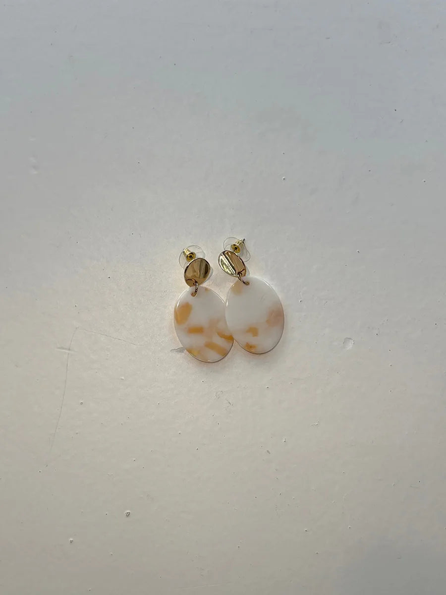Gold Stud Earrings with Marbled Oval Drops