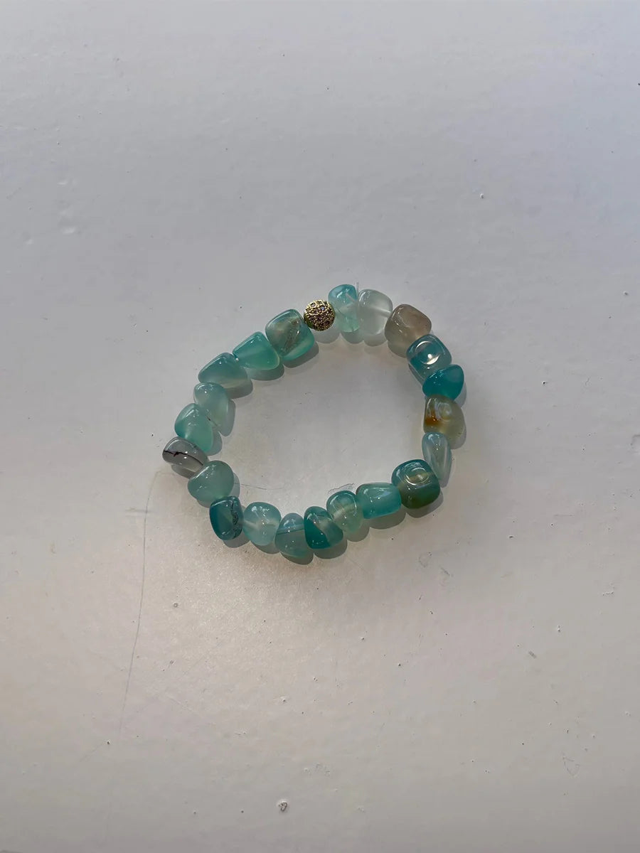 Green Gemstone Beaded Bracelet with Gold Accent