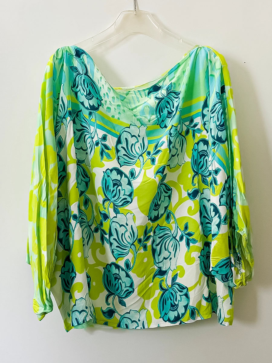 Green & Teal Floral Printed Blouse