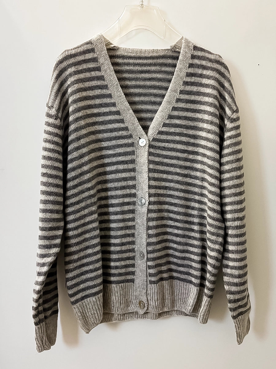Grey & White Striped Knit Jacket
