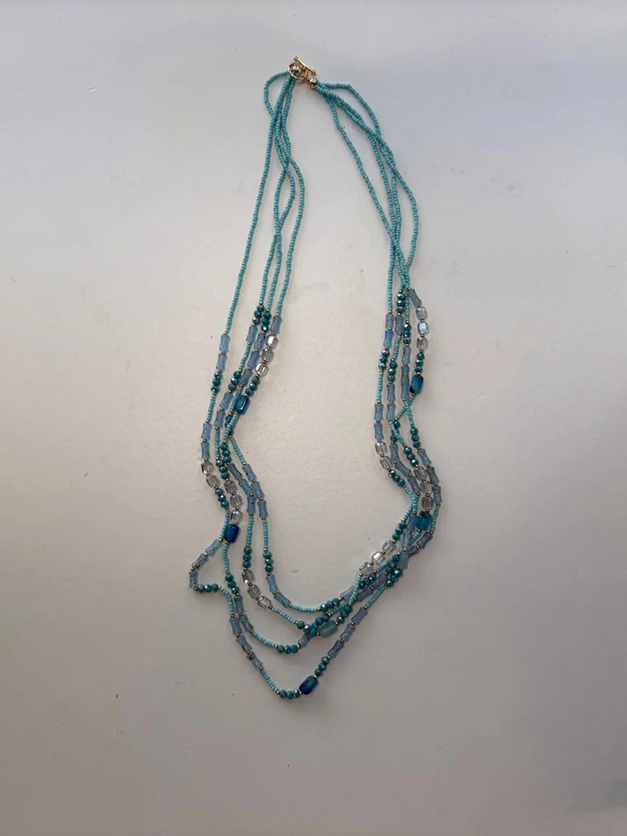 Layered Blue Beaded Necklace