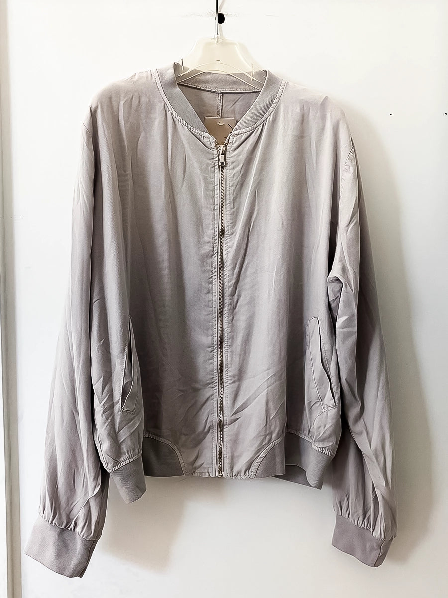 Light Gray Satin Bomber Jacket