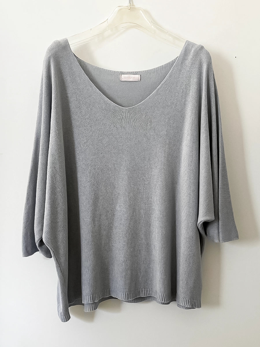 Light Grey Summer Knitwear – V-Neck Loose Fit