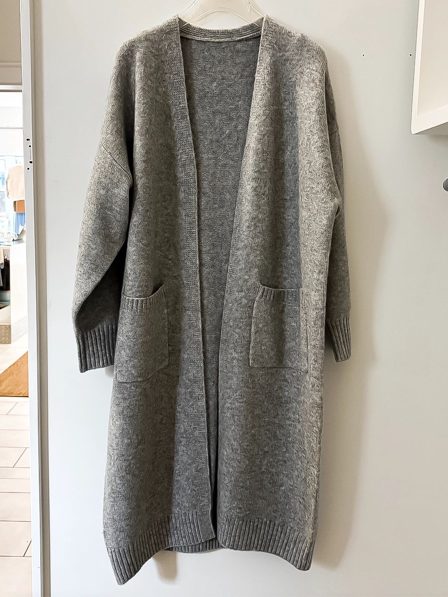 Long Grey Knitwear Jacket with Pockets