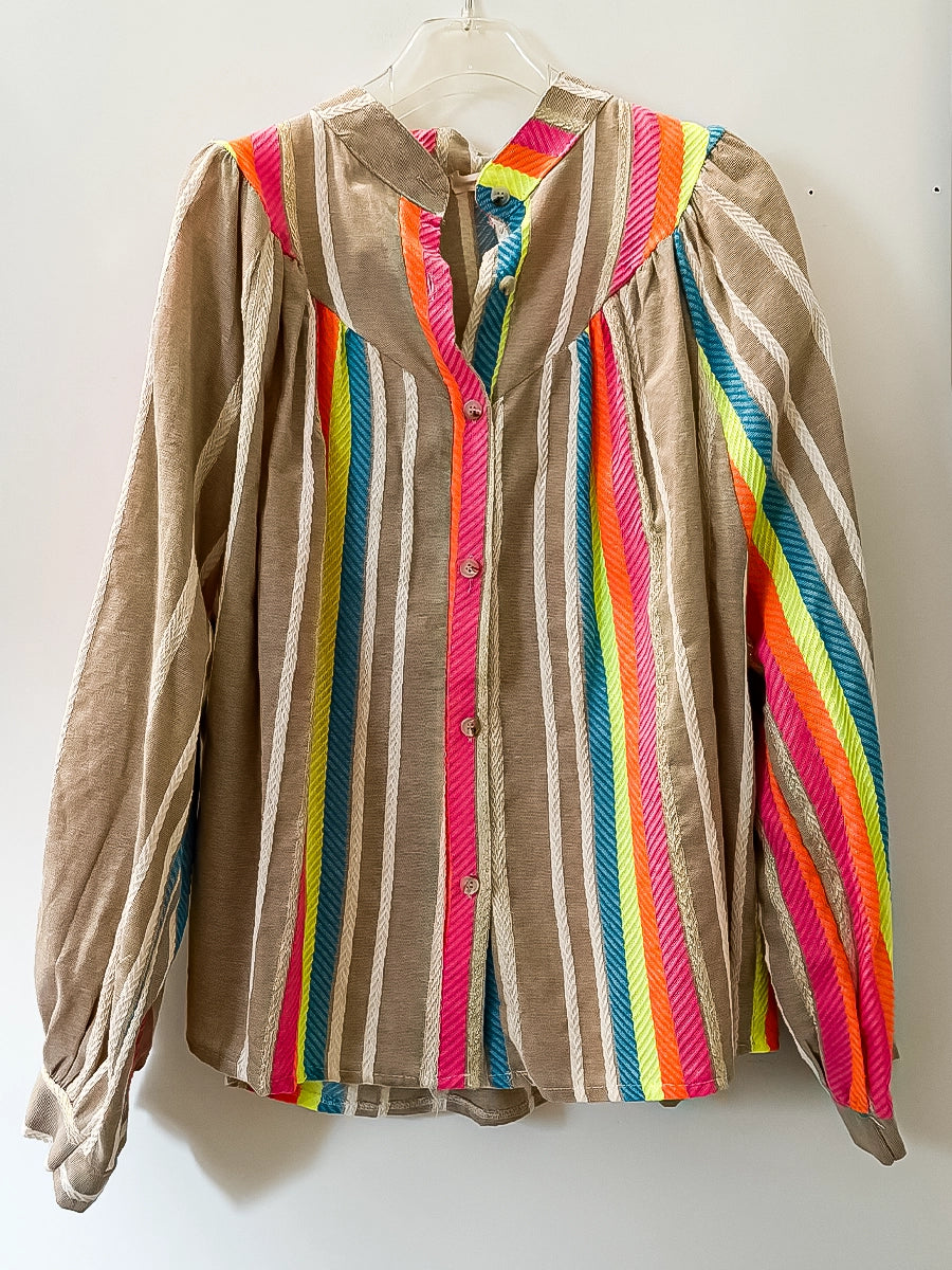 Multicolor Striped Boho Summer Blouse
