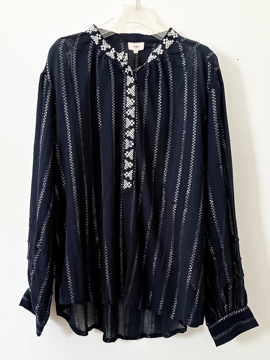 Navy Embroidered Summer Blouse