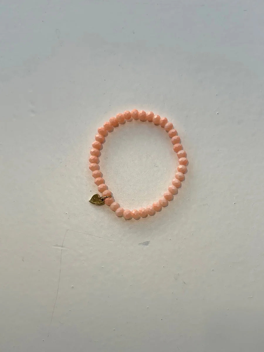 Peach Crystal Beaded Bracelet with Gold Heart