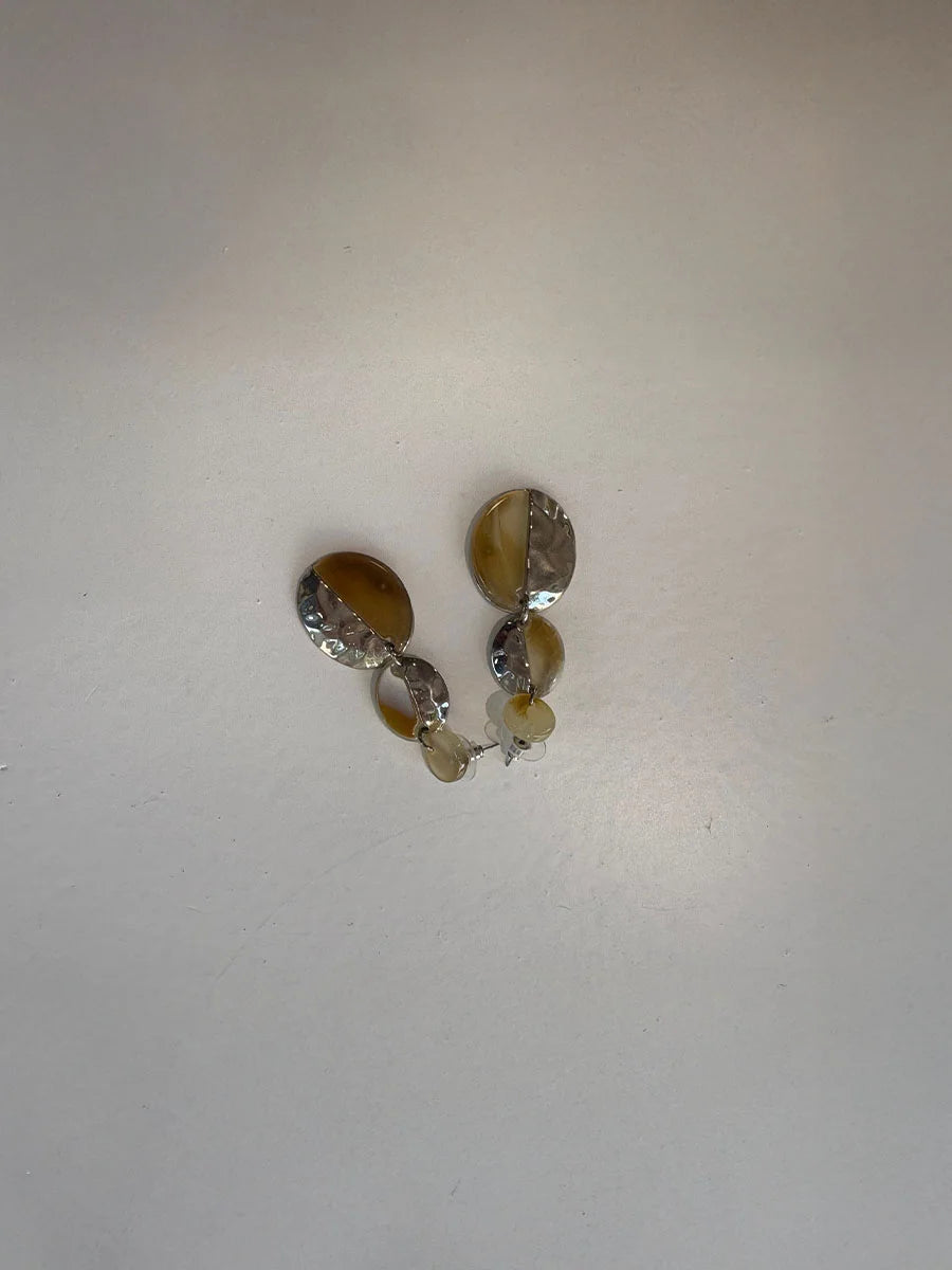 Silver & Brown Drop Earrings with Dual-Tone Design