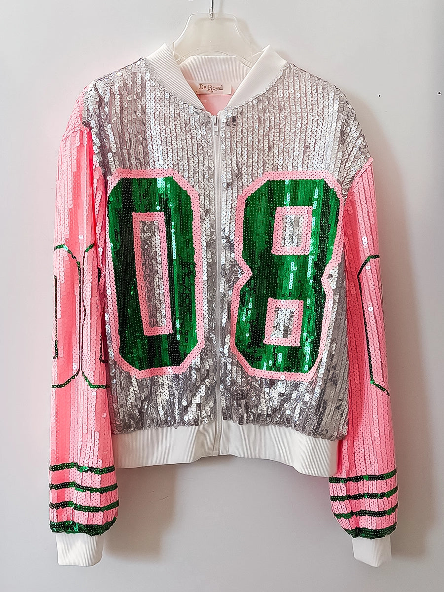Sparkling Sequin Zip-Up Jacket Pink & Silver