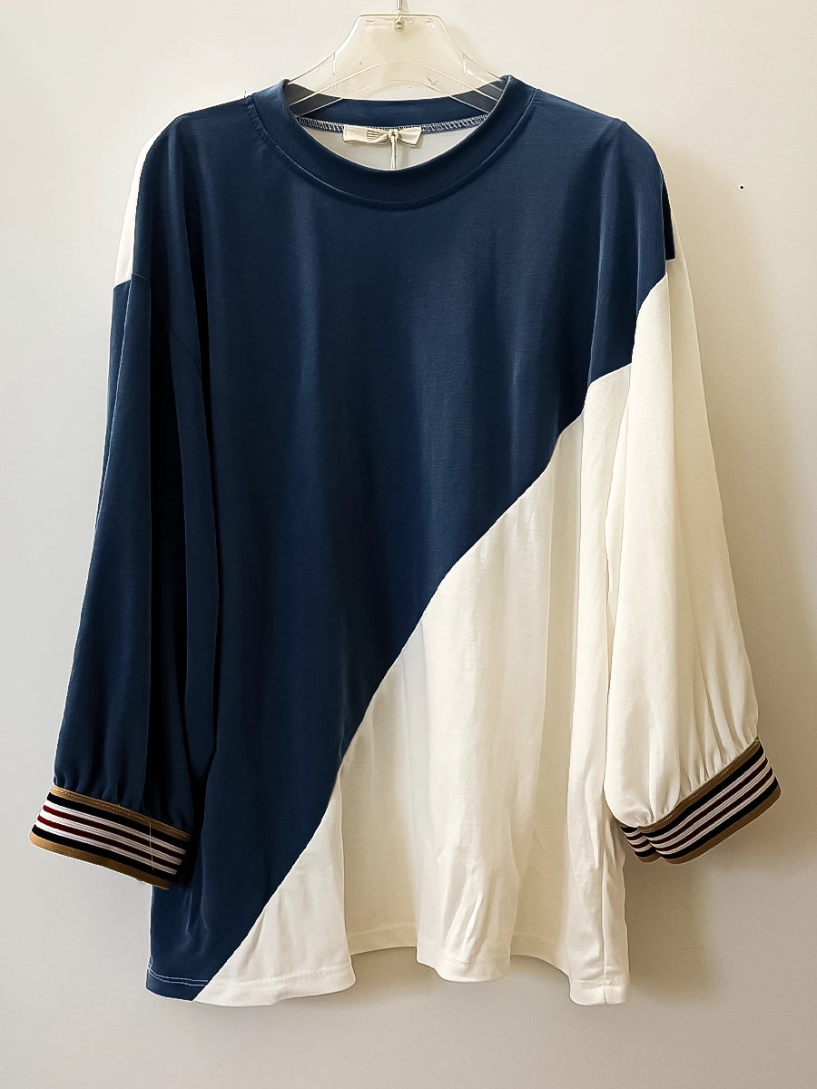 Striped Cuff Navy White Autumn Shirt