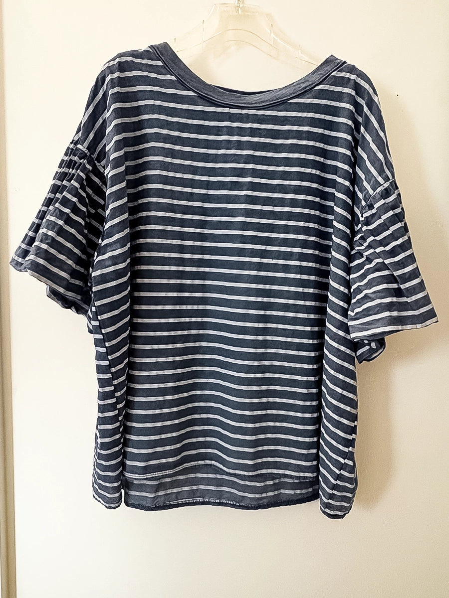 Summer Knitwear Striped Top – Navy & White