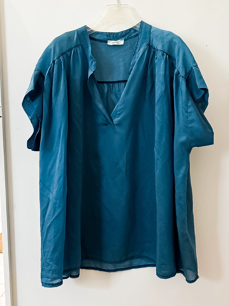 Teal Short Sleeve Relaxed Fit Blouse