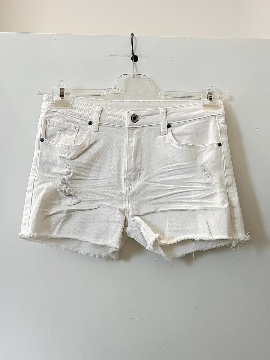 White Distressed Denim Summer Shorts