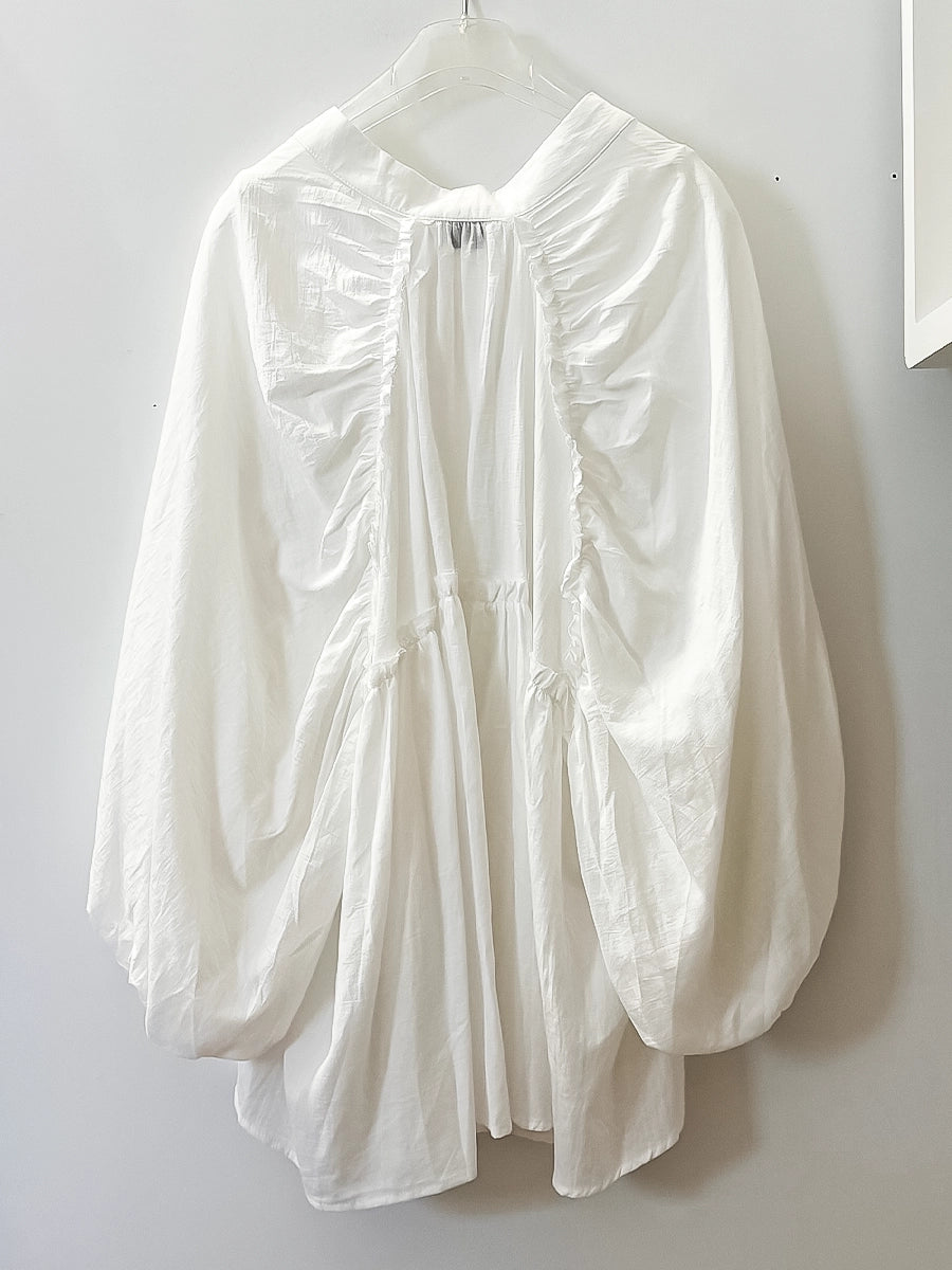 White Ruched Back Statement Blouse
