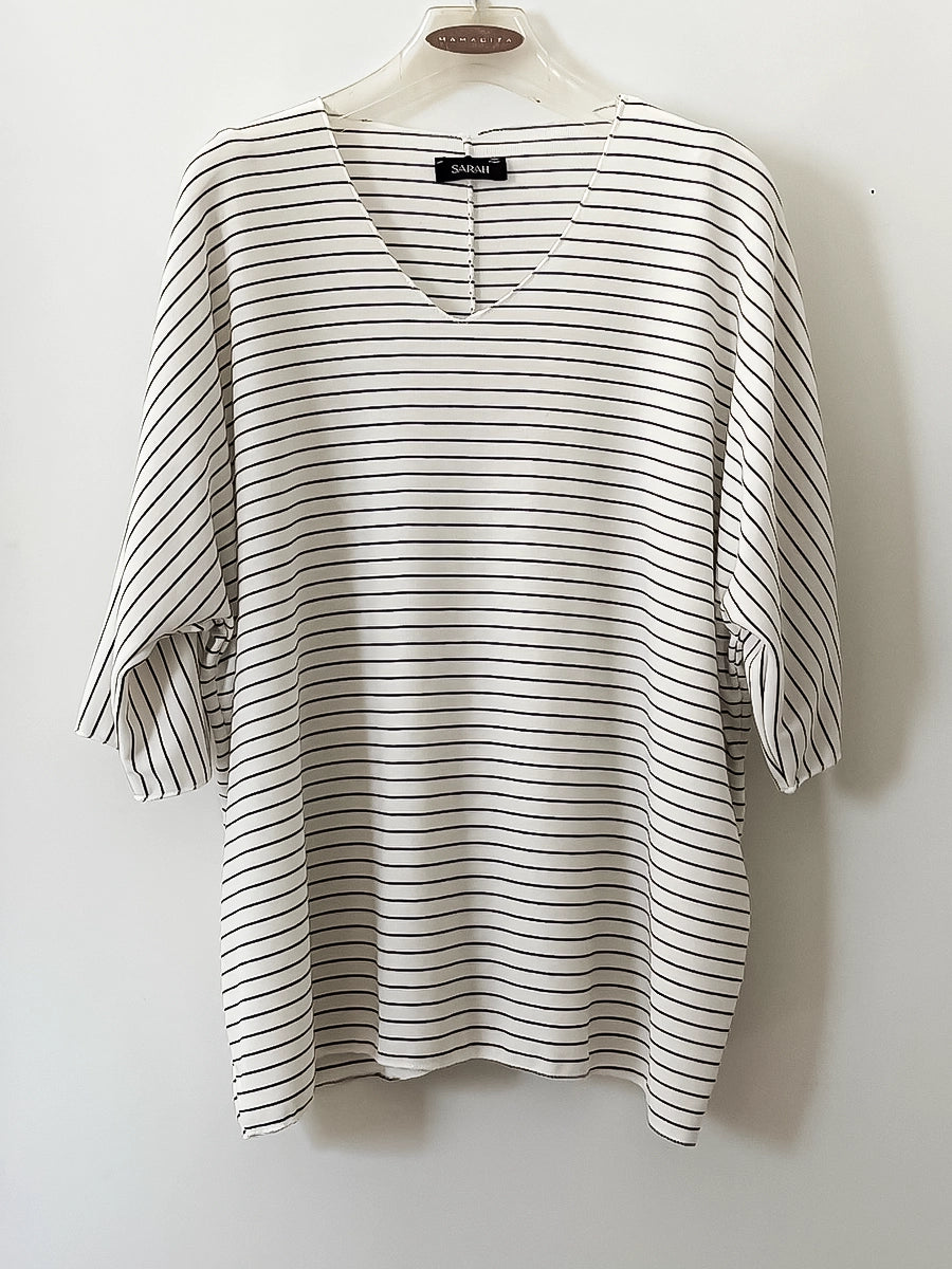 White Summer Shirt – Black Stripe Pattern