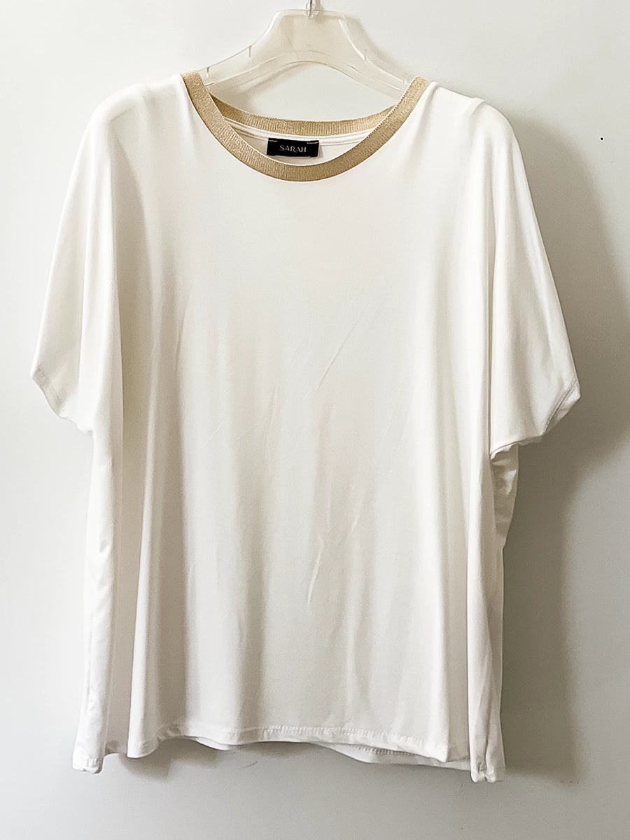 White Summer Shirt – Gold Trim Neckline