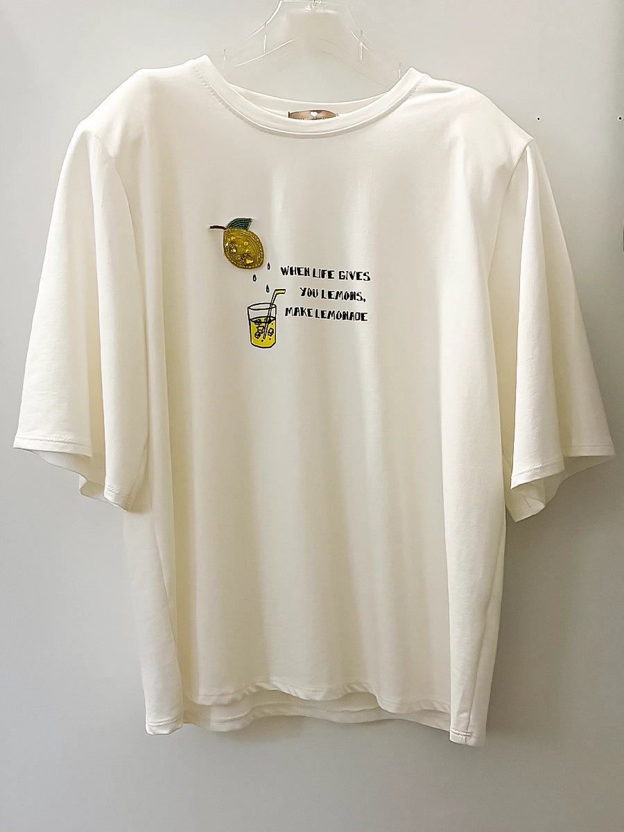 White Summer Shirt with Lemonade Print