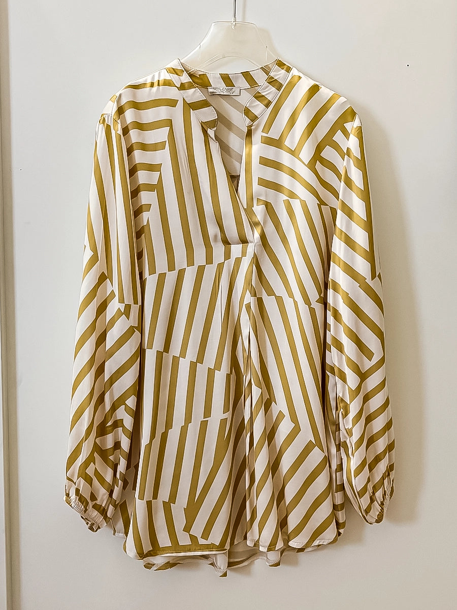 Yellow & White Striped V-Neck Blouse