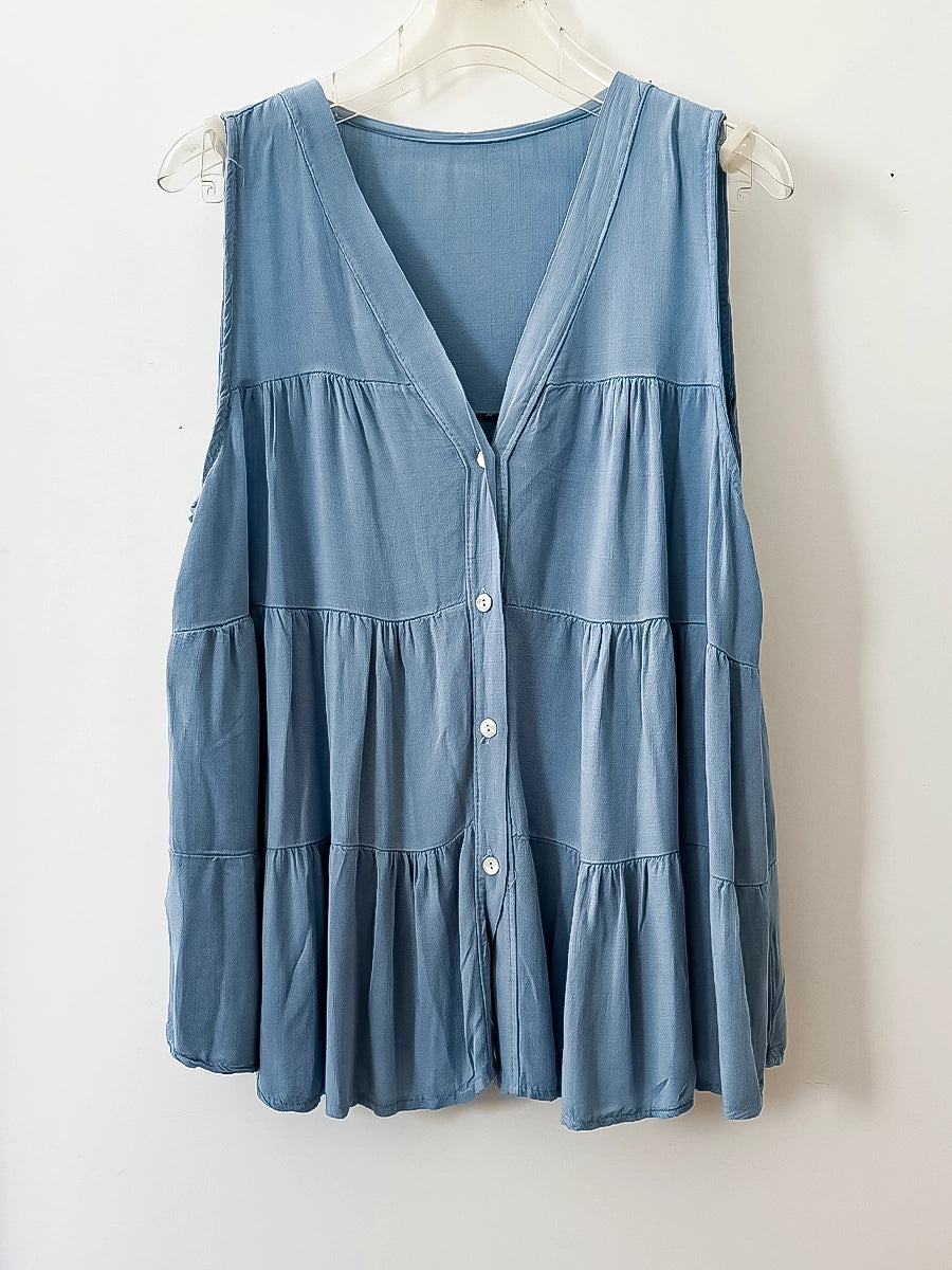 Blue Tiered Sleeveless Top