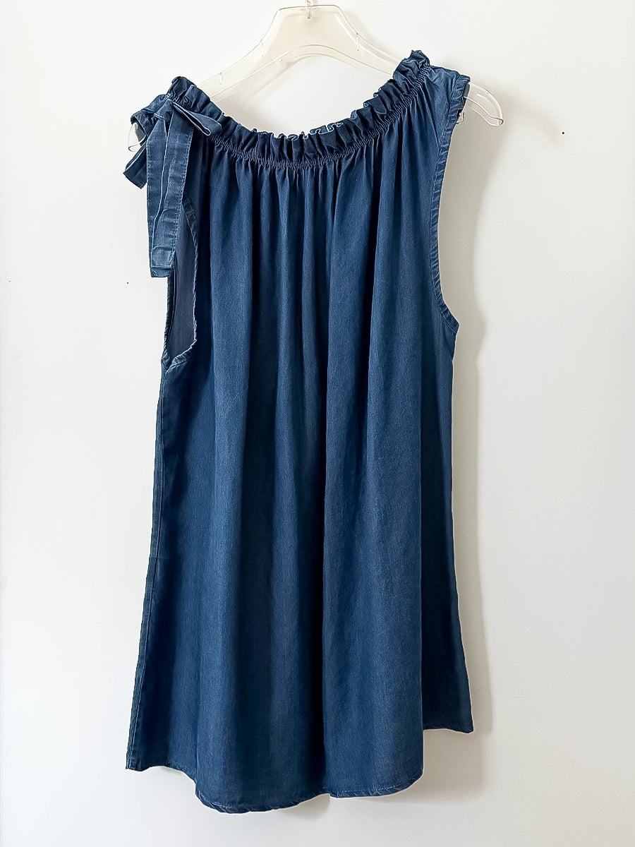 Dark Denim Tie-Neck Sleeveless Top