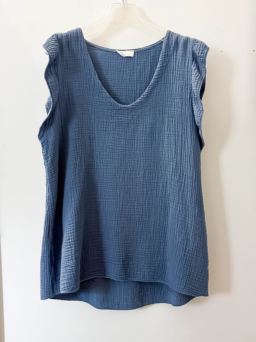 Blue Textured Sleeveless Top